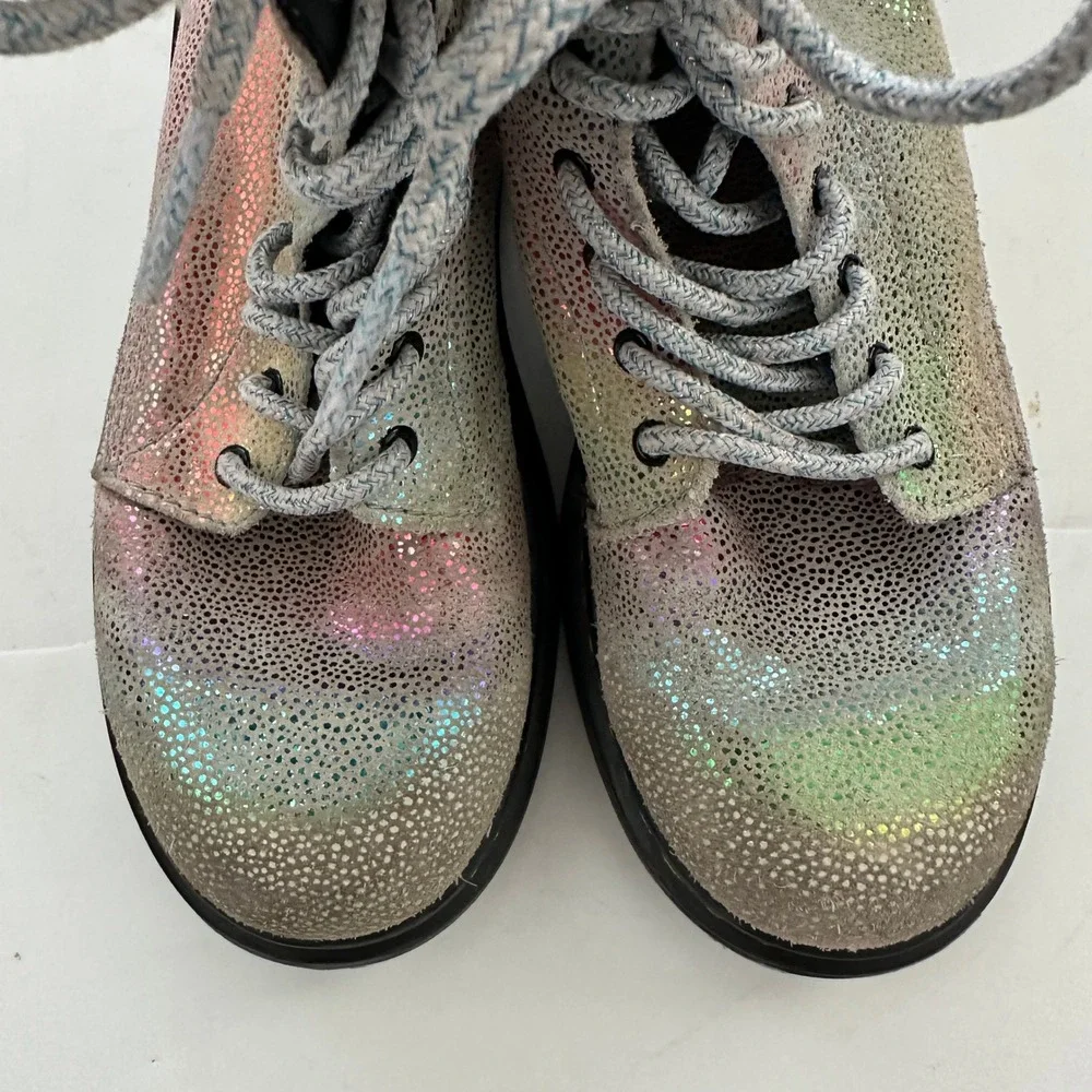 Dr Martens Kids Pascal J 1460 Rainbow Holographic Shimmer Boots Size 4M / 5L